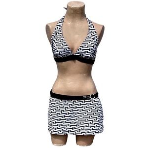 Kenneth Cole Reaction D Cup Retro Halter Skirted Bikini Set SZ M! EUC!